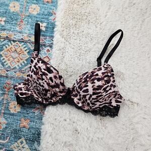 Adore Me Black Lace Animal Print Bra 32B